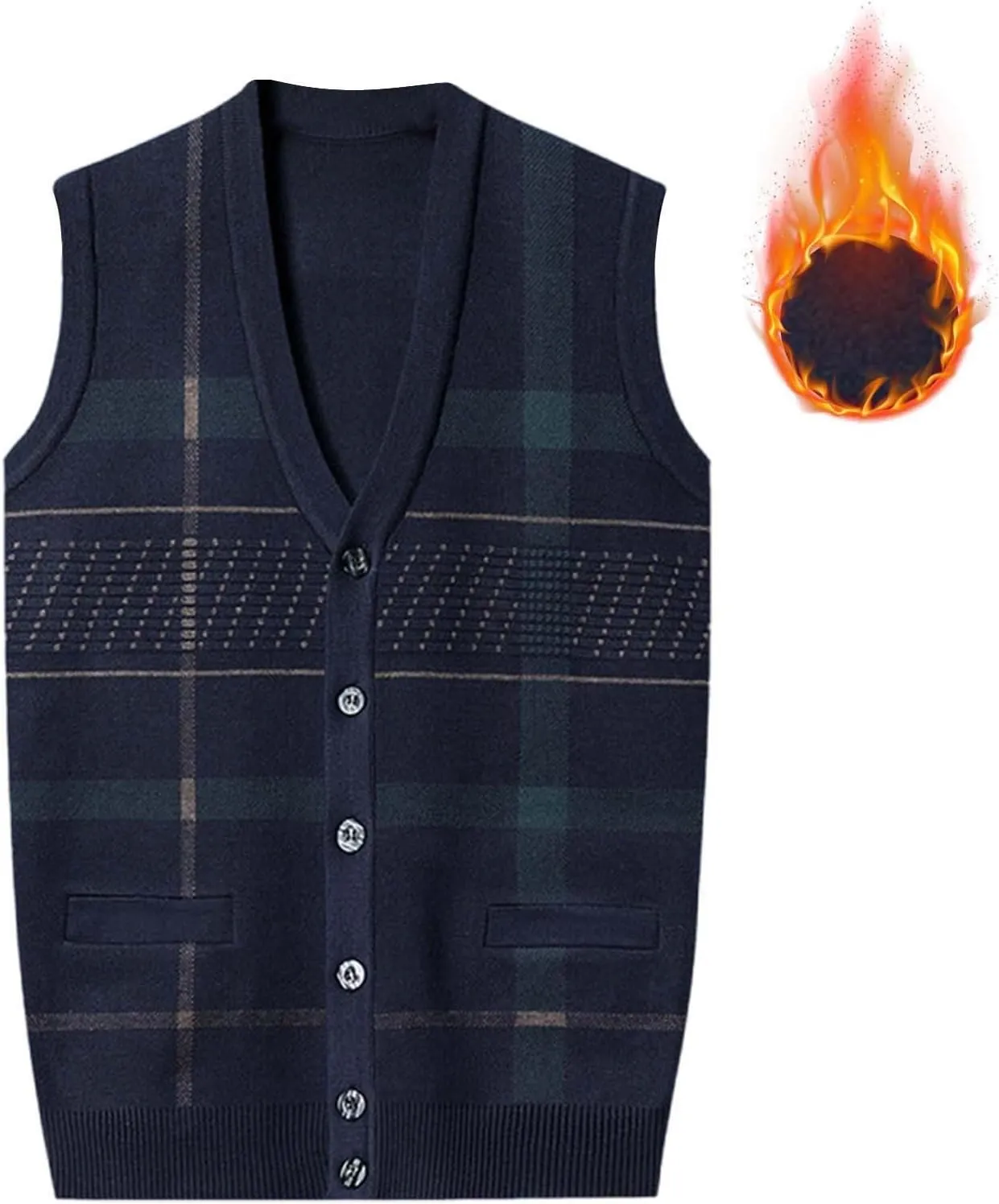 Sweater Vest for Men Sleeveless V Neck Button Down Knitwear Casual Slim Fit Striped Pullover Knit Sweater Fall Vests