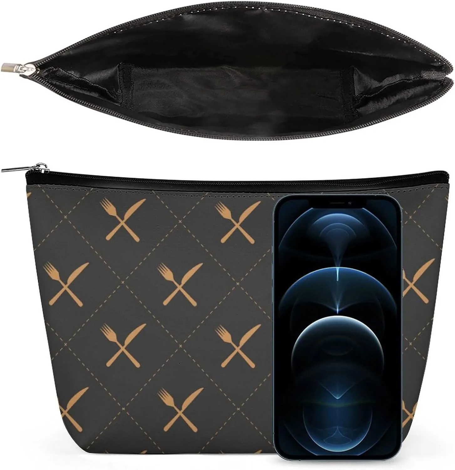 Table Cosmetic Bags Makeup Bags for Women, Knives And Forks Travel Makeup Bag Large Make up Bag,Makeup Bag Organizer Zipper Toiletry Bag for Men