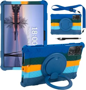 Tablet Case for 11 inch Teclast T50HD Soft Anti-Stress Silicone Case with 360° Rotate Stand/Pencil Holder/Shoulder Strap/Pen for Teclast/Lenovo/TCL/Huawei 11 inch (Colorful Blue)