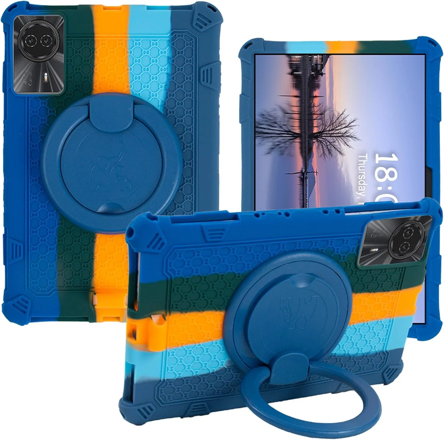 Tablet Case for 11 inch Teclast T50HD Soft Anti-Stress Silicone Case with 360° Rotate Stand/Pencil Holder/Shoulder Strap/Pen for Teclast/Lenovo/TCL/Huawei 11 inch (Colorful Blue)