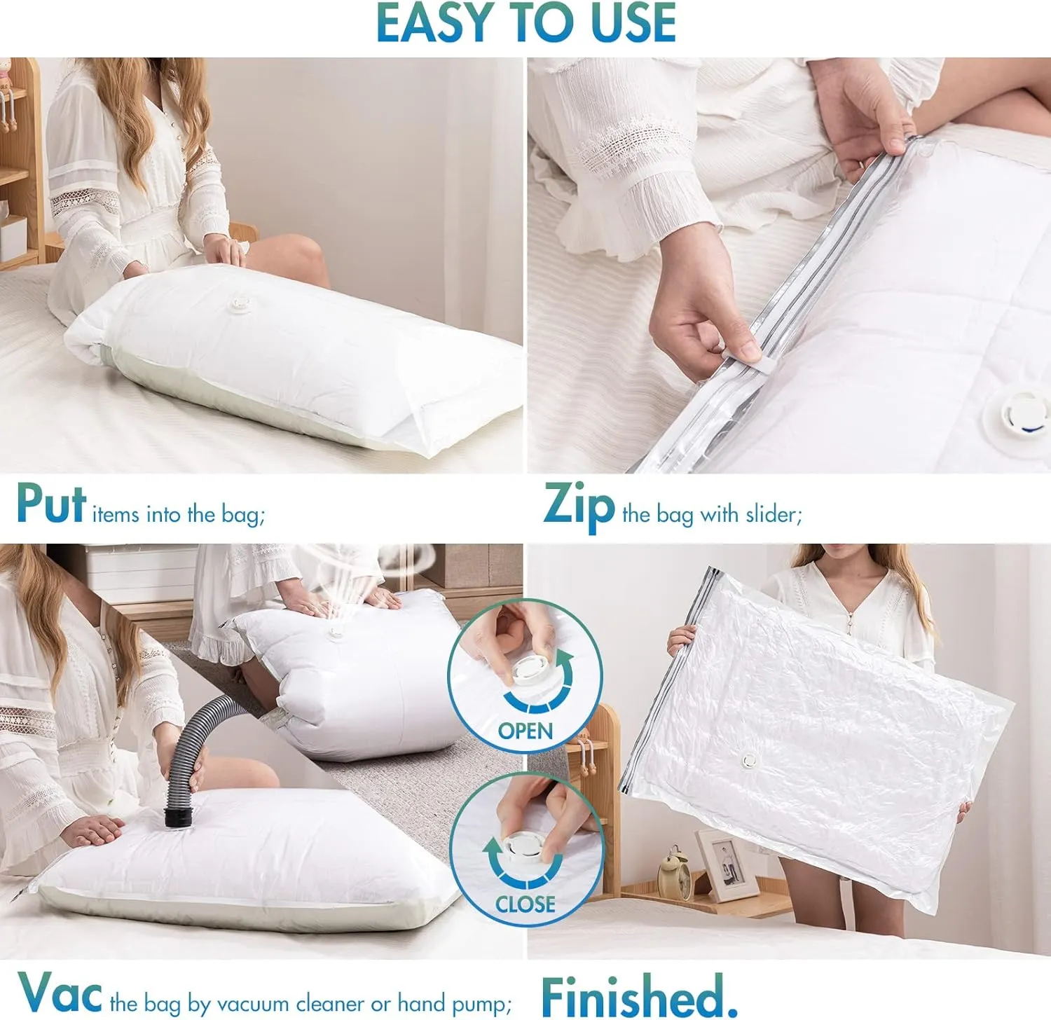 TAILI 8 Pack Vacuum Storage Bags for Comforter and Blankets, Jumbo Vacuum Seal Bags for Bedding 40x31 Inch, Space Saver Bags for Clothes, Pillows, Saving More Closet Space