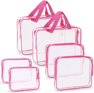 Tbestmax 6 Packs Clear Cosmetic Bags Makeup Bags Portable Waterproof Travel Toiletry Bags Organizer Rose Red(2L 2M 2S)