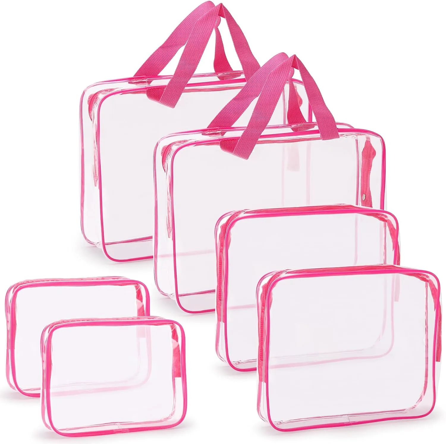 Tbestmax 6 Packs Clear Cosmetic Bags Makeup Bags Portable Waterproof Travel Toiletry Bags Organizer Rose Red(2L 2M 2S)