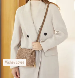 Teddy Shearling Zip Round Bag | Taupe