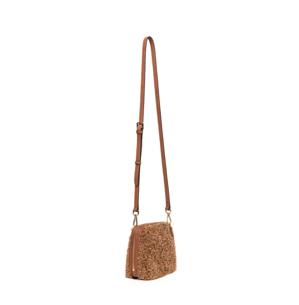 Teddy Shearling Zip Round Bag | Taupe