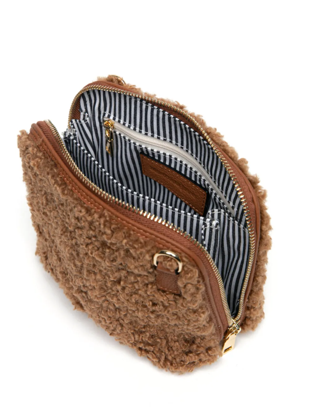 Teddy Shearling Zip Round Bag | Taupe