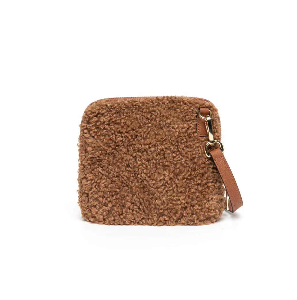 Teddy Shearling Zip Round Bag | Taupe