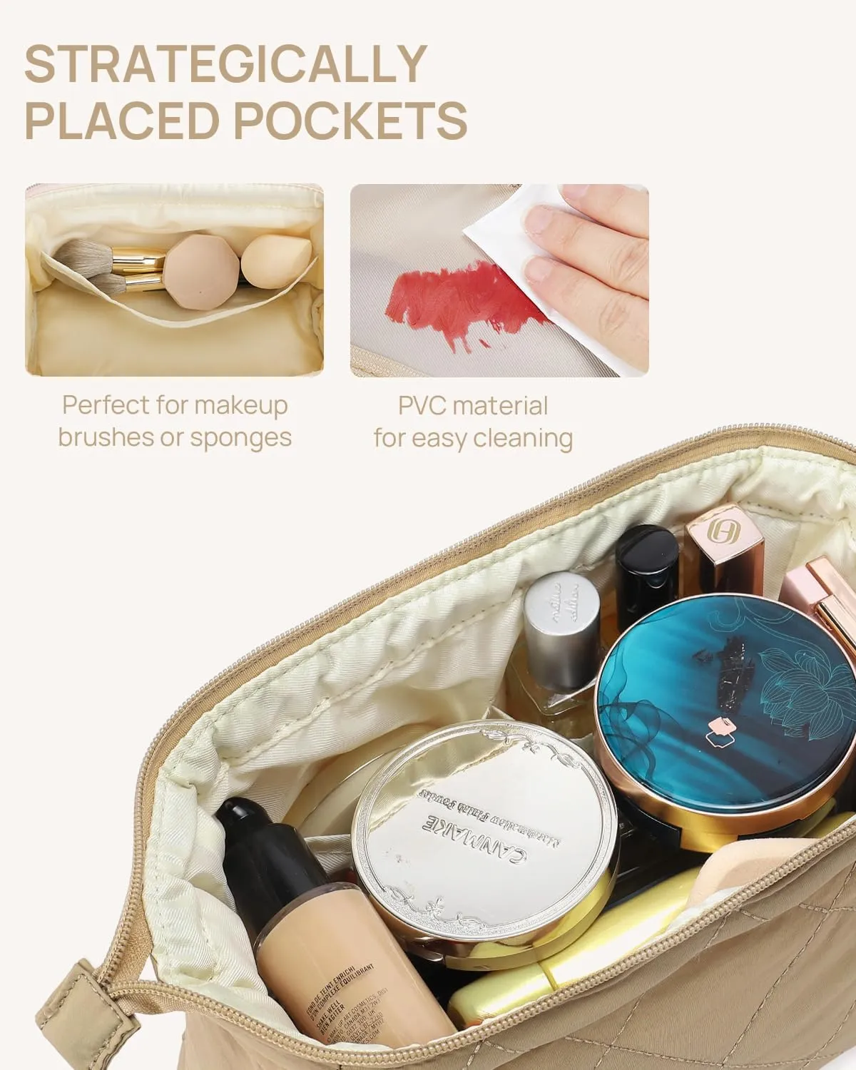 Telena Puffer Makeup Bags for Women, Nylon Puffy Padded Make Up Bags for Women Makeup Organizer Case, Wide-open Makeup Pouch Travel Essentials