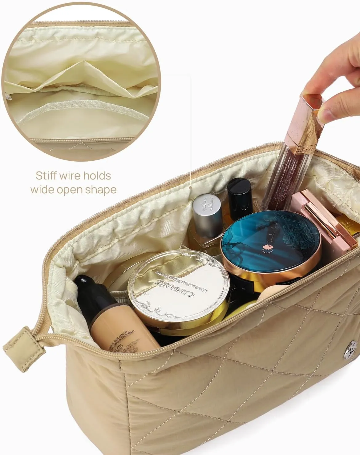 Telena Puffer Makeup Bags for Women, Nylon Puffy Padded Make Up Bags for Women Makeup Organizer Case, Wide-open Makeup Pouch Travel Essentials