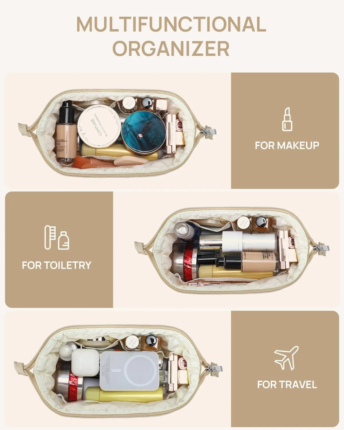 Telena Puffer Makeup Bags for Women, Nylon Puffy Padded Make Up Bags for Women Makeup Organizer Case, Wide-open Makeup Pouch Travel Essentials