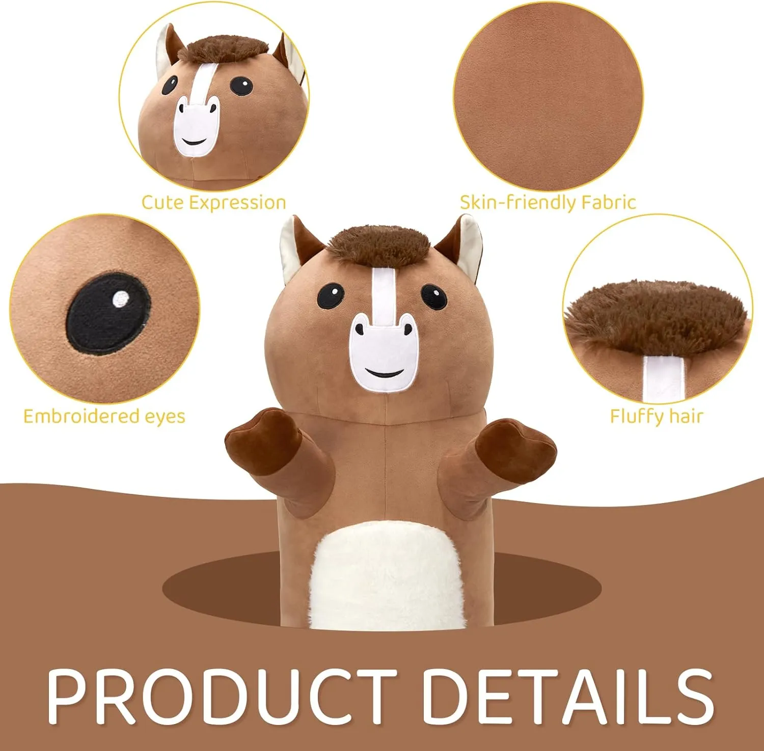 Tezituor 43 Inch Giant Horse Stuffed Animal, Soft Long Stuffed Horse Boby Plush Pillow, Large Stuffed Pony Plush Gift for Boys Girls