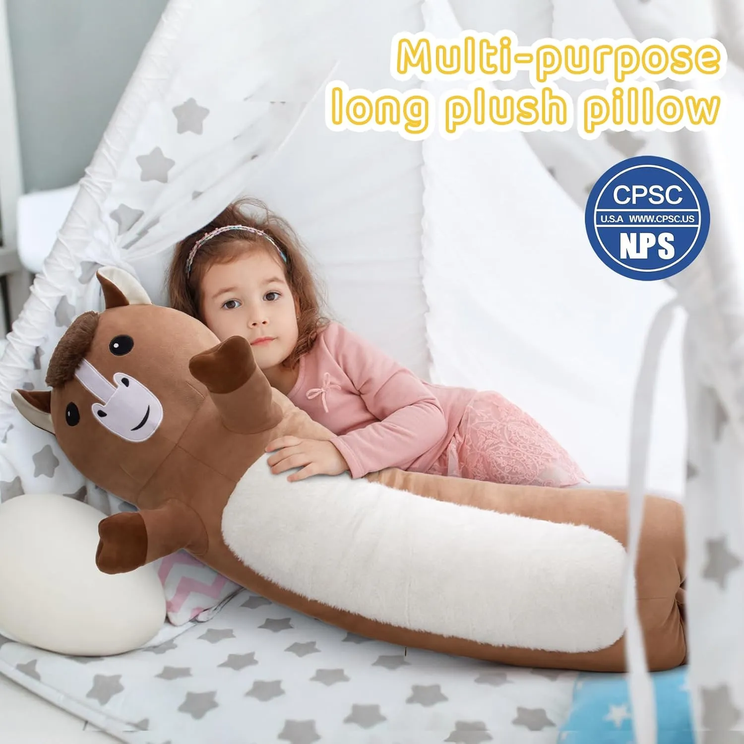 Tezituor 43 Inch Giant Horse Stuffed Animal, Soft Long Stuffed Horse Boby Plush Pillow, Large Stuffed Pony Plush Gift for Boys Girls