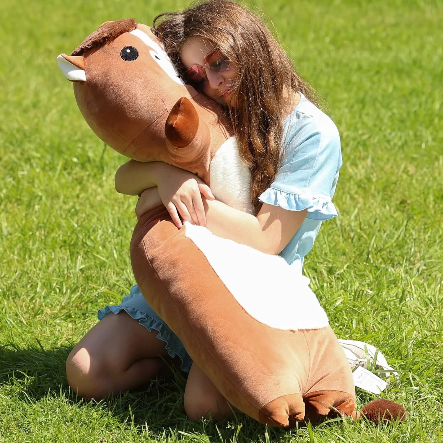 Tezituor 43 Inch Giant Horse Stuffed Animal, Soft Long Stuffed Horse Boby Plush Pillow, Large Stuffed Pony Plush Gift for Boys Girls
