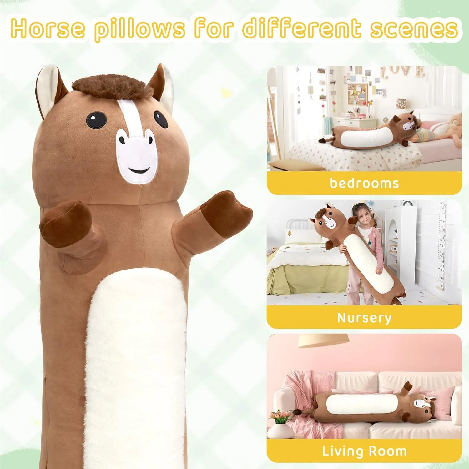 Tezituor 43 Inch Giant Horse Stuffed Animal, Soft Long Stuffed Horse Boby Plush Pillow, Large Stuffed Pony Plush Gift for Boys Girls