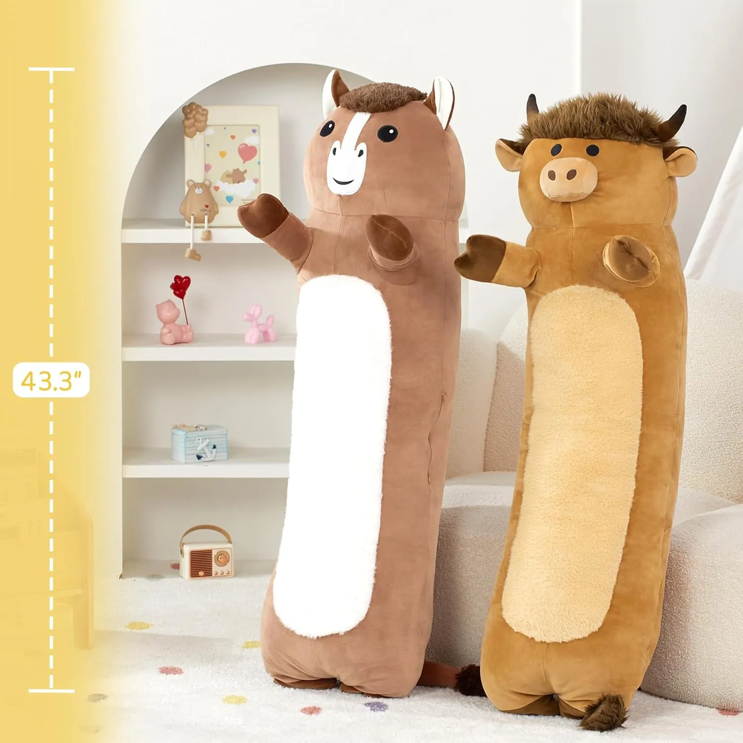 Tezituor 43 Inch Giant Horse Stuffed Animal, Soft Long Stuffed Horse Boby Plush Pillow, Large Stuffed Pony Plush Gift for Boys Girls