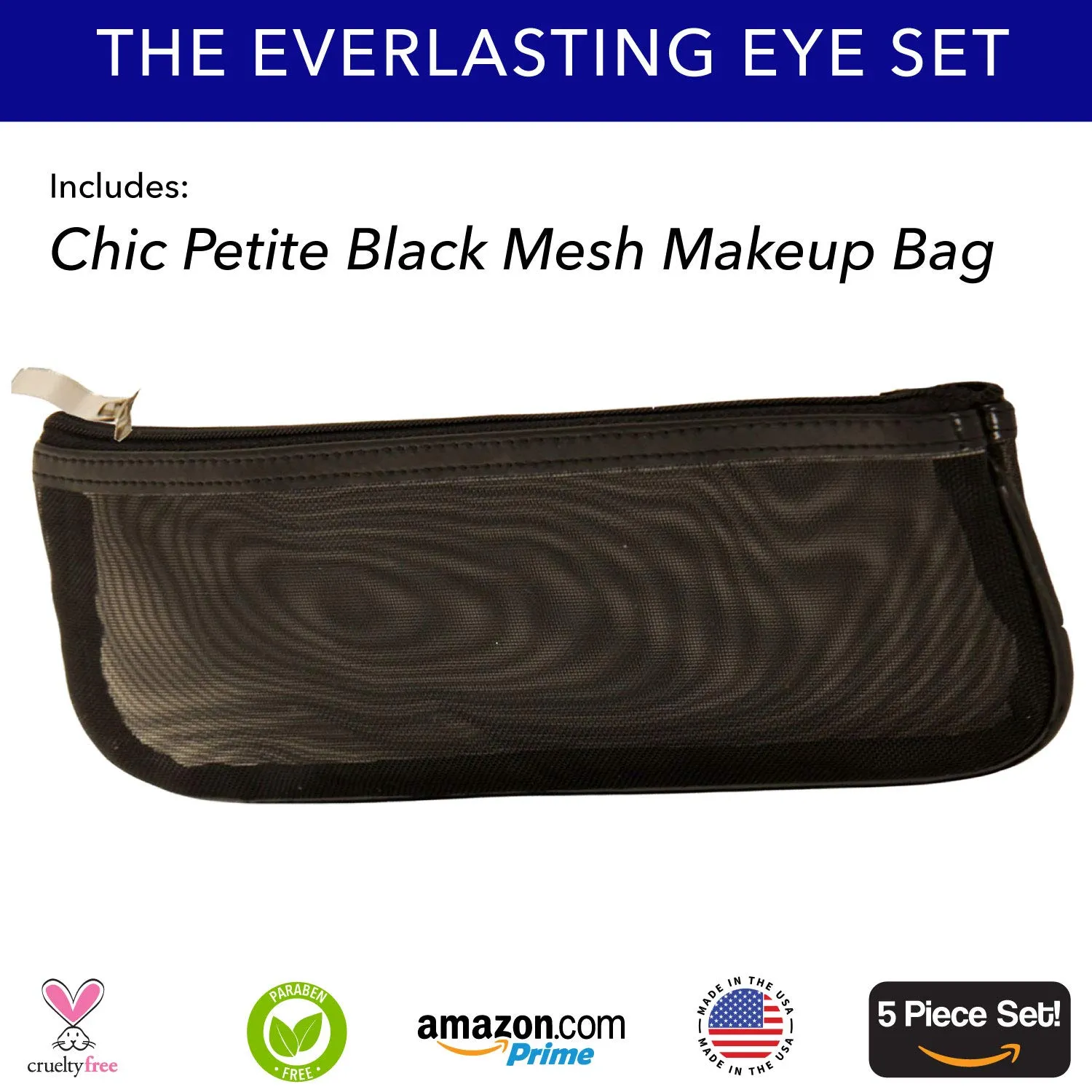 The Everlasting Eye 5 Piece Waterproof Makeup Set. Gel Eyeliner, Creme Eyeshadow, 2 brushes and Mesh Bag. Paraben-free, Talc-free, Cruelty-free. Anna/Black Orchid 1208