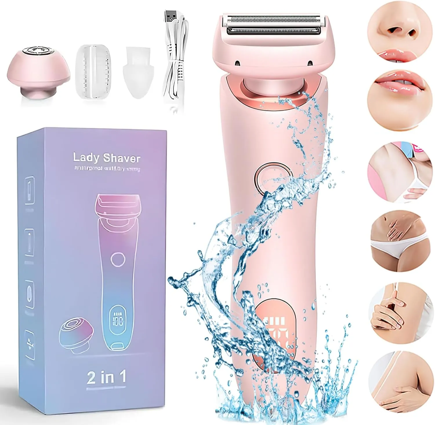 The Glide Pro 3.0 Razors, Smooth Shave Pro for Women, 2 in 1 Electric Shaver Razors, Wireless Bikini Trimmer for Pubic Hair,Waterproof Wet & Dry Use for Armpit Legs Face Hairs (Pink)