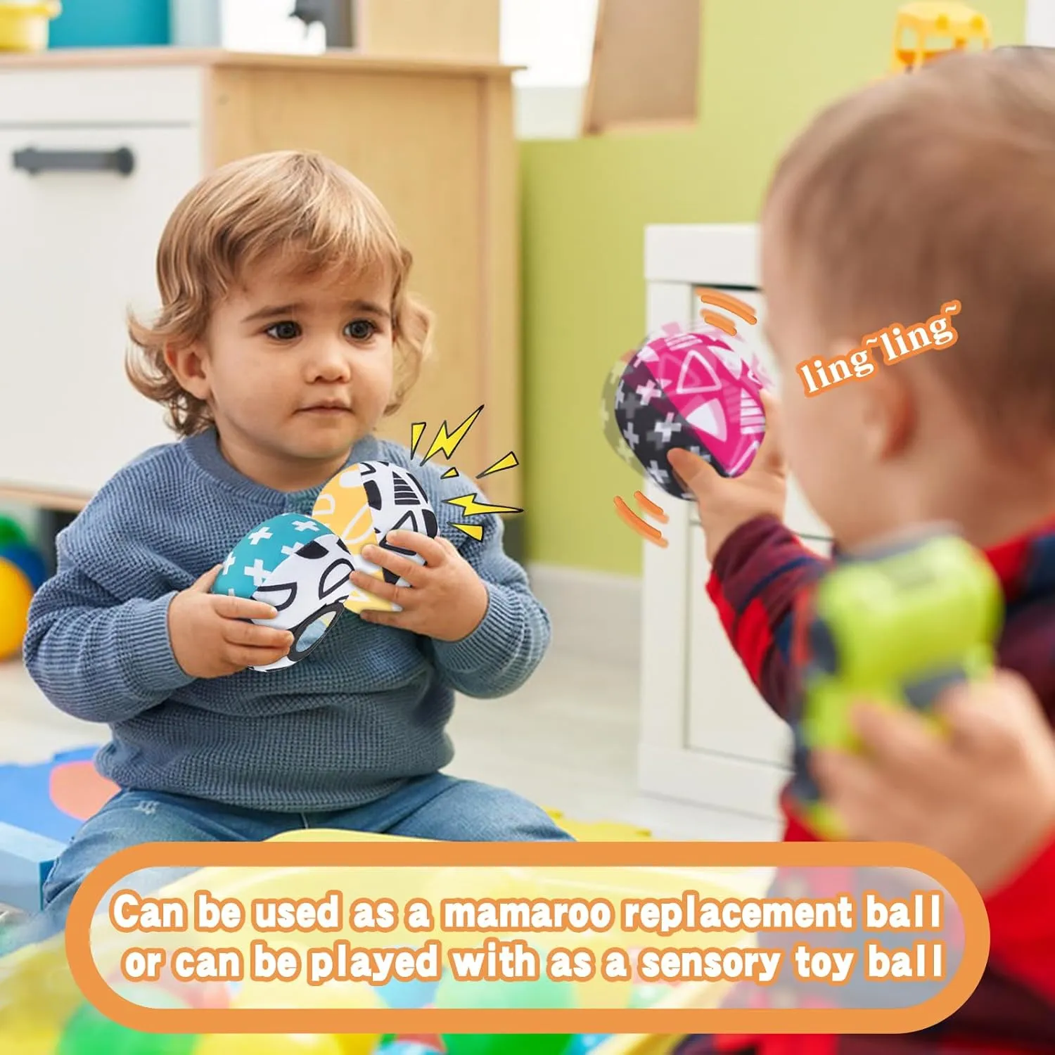 The MamaRoo Replacement Balls (for Mamaroo Swing) Offer More Interaction and Reversible Ball Options to Complement The Multi-Coloured MamaRoo Cradle in a Set of 3 Balls