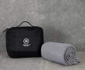 Threadmill Travel Blanket Cotton Viscose derived from Bamboo - Airplane Premium Soft Light Blanket Throw with Black Leather Bag(Grey Color) Compact & Portable Blanket for Travel, Car, Picnic & Camping