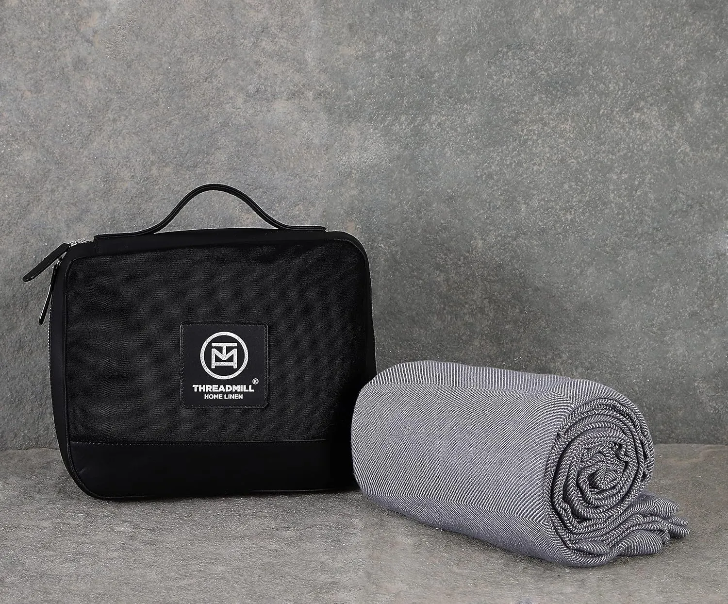 Threadmill Travel Blanket Cotton Viscose derived from Bamboo - Airplane Premium Soft Light Blanket Throw with Black Leather Bag(Grey Color) Compact & Portable Blanket for Travel, Car, Picnic & Camping