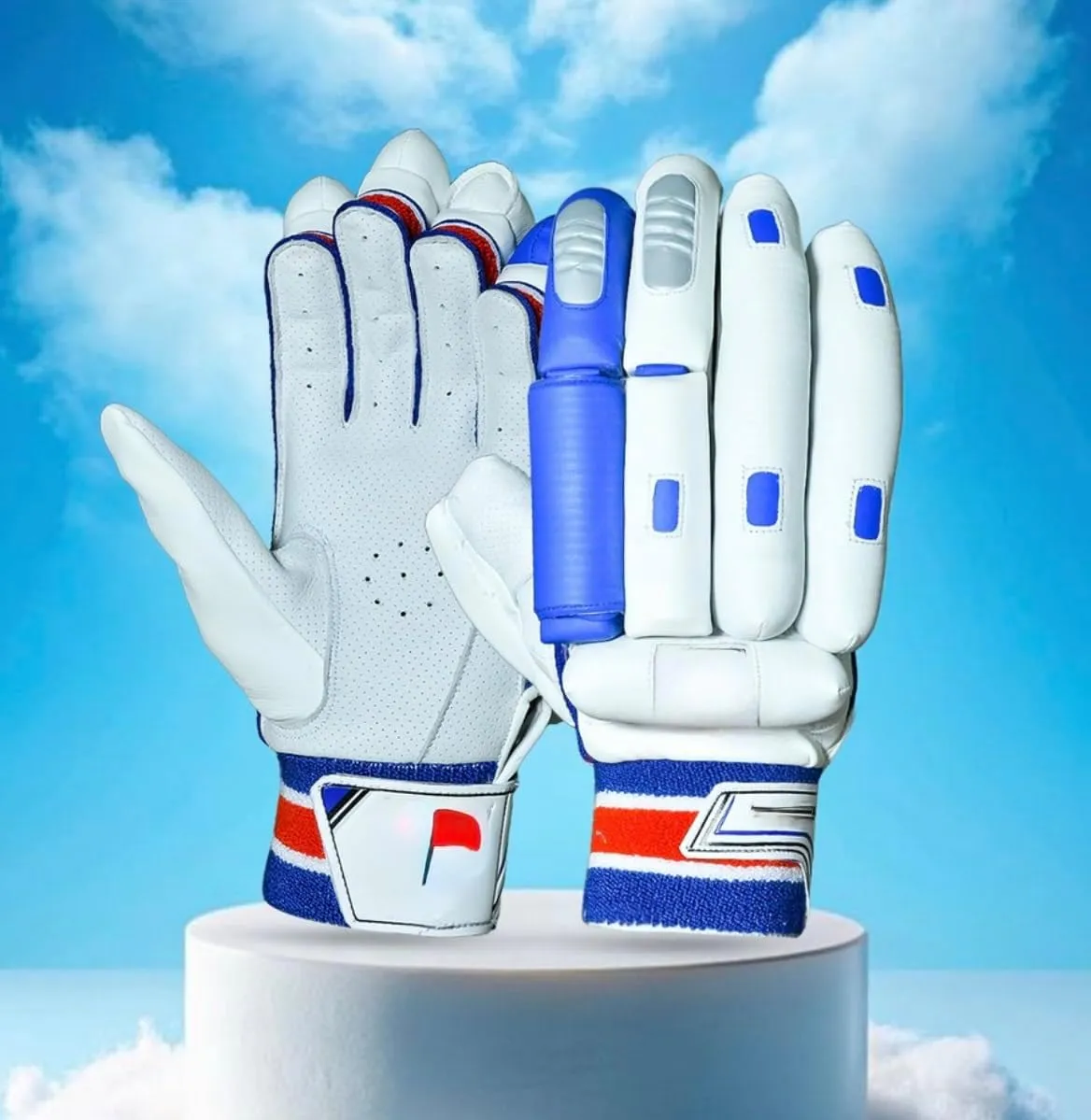 Titan CAT Cricket Gloves – Right-Handed, Professional Grade Batting Gloves – Premium Leather, Shock-Absorbing Padding, Ventilated Grip – Virat Kohli Blue/White