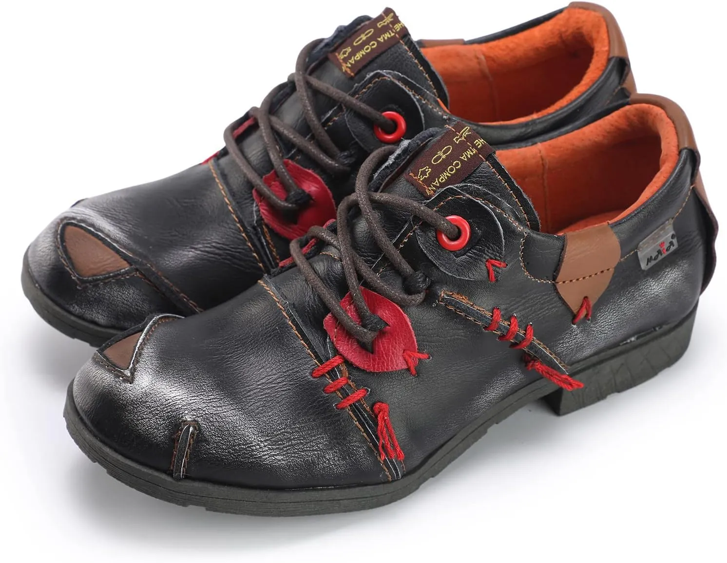 TMA EYES & MAiA Womens Fashionable Retro Style Shoes Hand Stitching Leather Lace-up Low Heel Casual Shoes