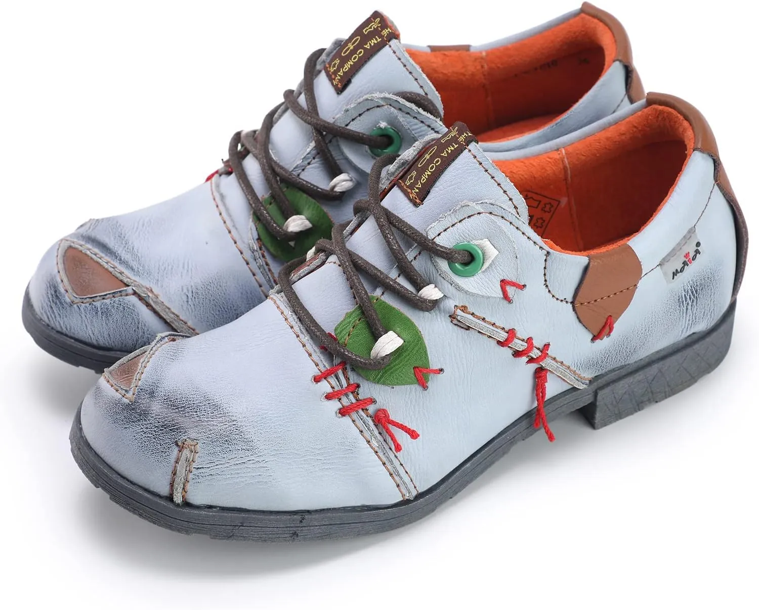 TMA EYES & MAiA Womens Fashionable Retro Style Shoes Hand Stitching Leather Lace-up Low Heel Casual Shoes