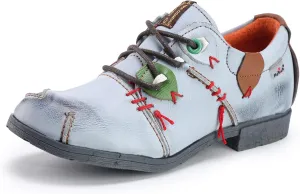 TMA EYES & MAiA Womens Fashionable Retro Style Shoes Hand Stitching Leather Lace-up Low Heel Casual Shoes