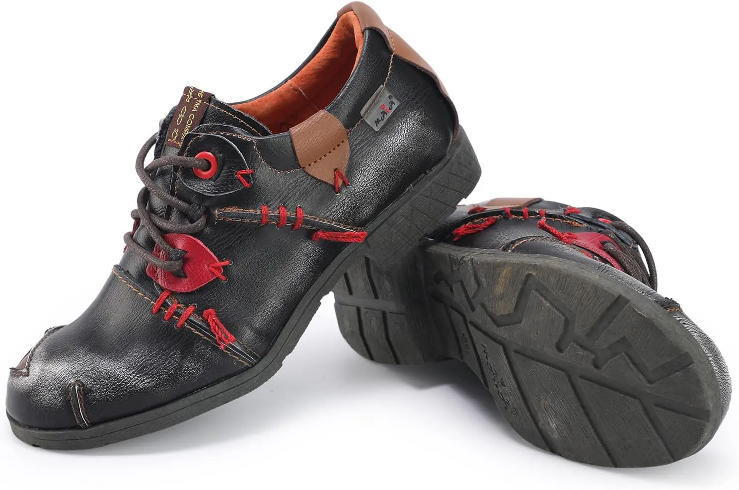 TMA EYES & MAiA Womens Fashionable Retro Style Shoes Hand Stitching Leather Lace-up Low Heel Casual Shoes