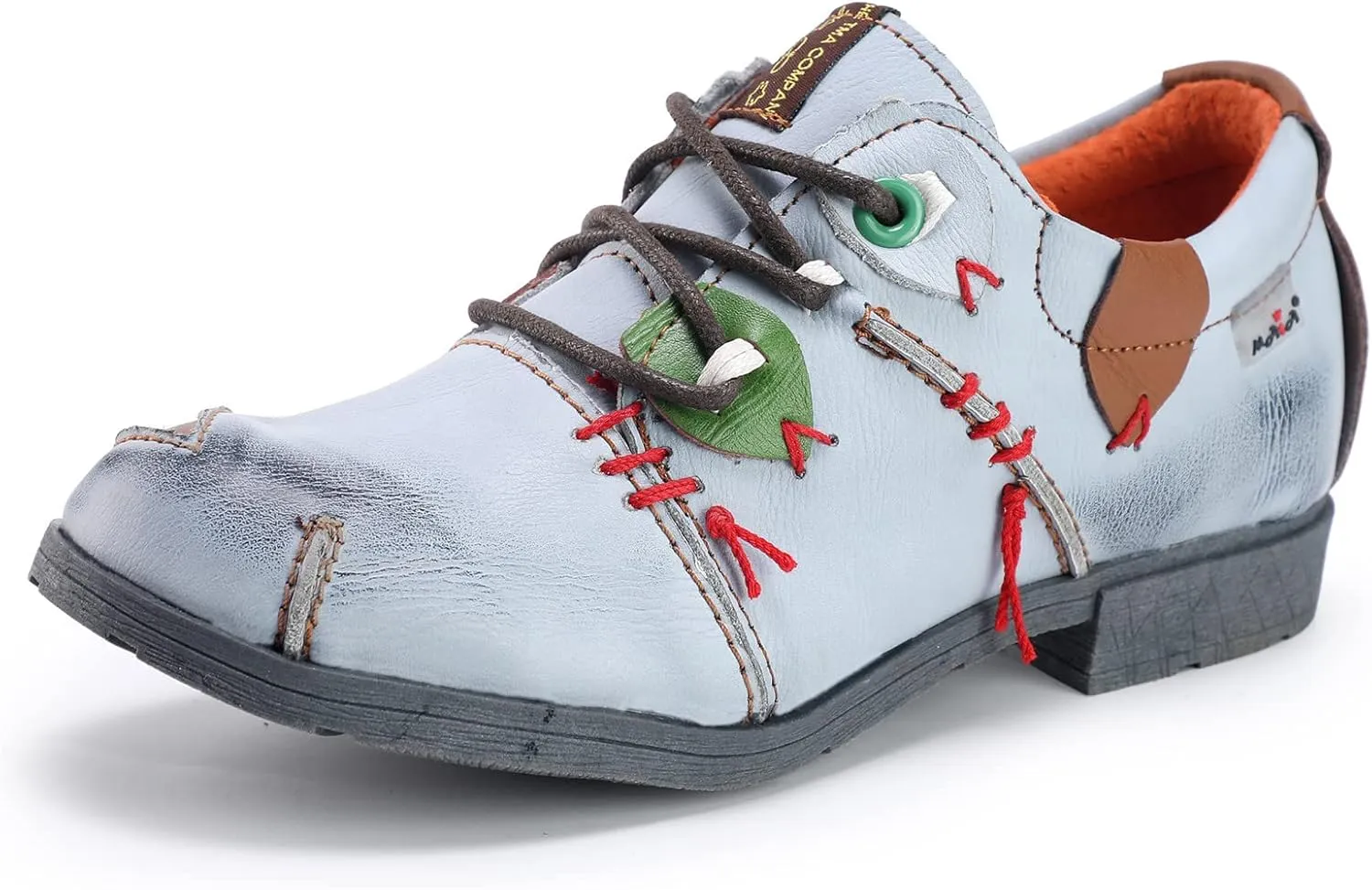 TMA EYES & MAiA Womens Fashionable Retro Style Shoes Hand Stitching Leather Lace-up Low Heel Casual Shoes