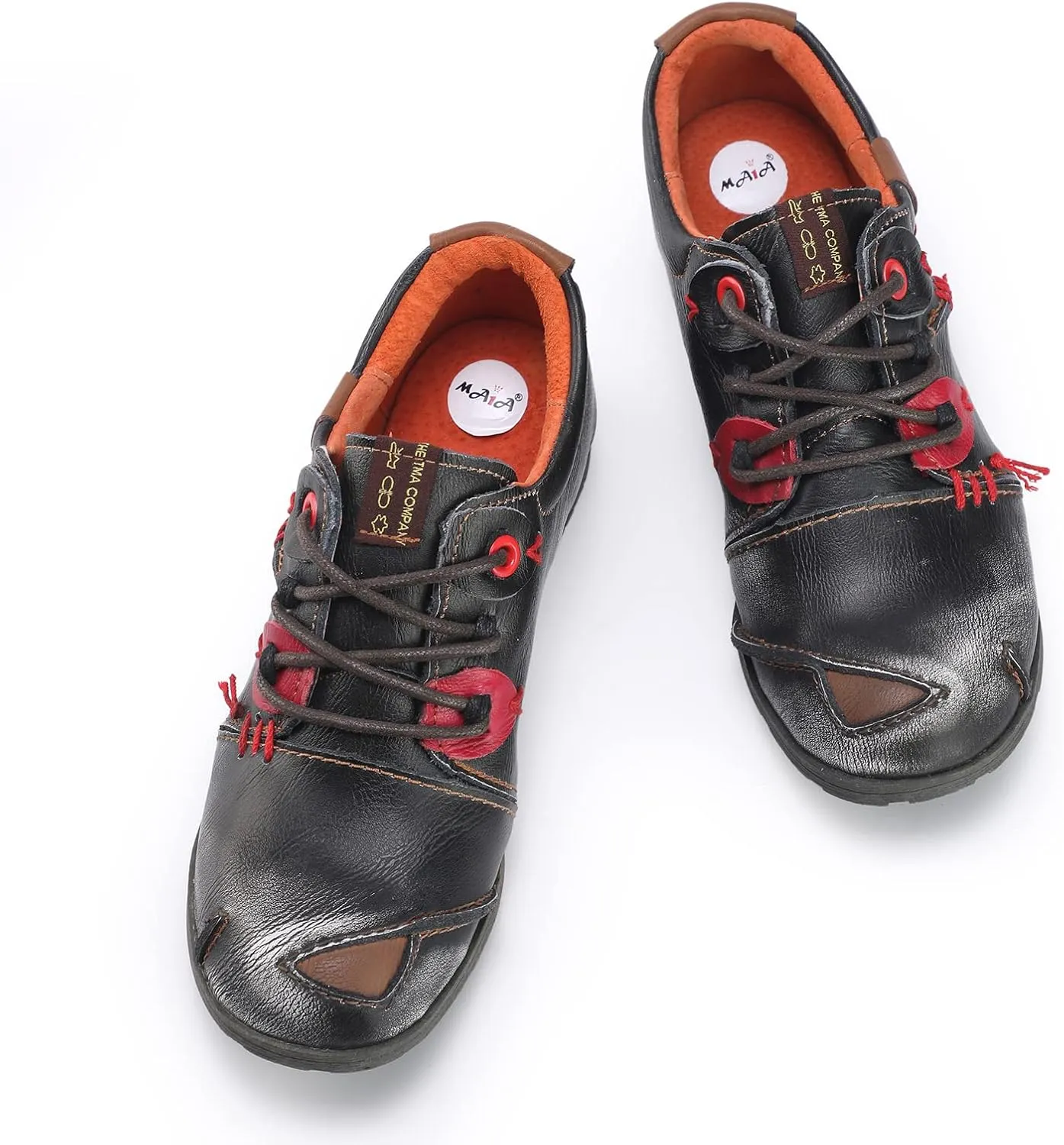 TMA EYES & MAiA Womens Fashionable Retro Style Shoes Hand Stitching Leather Lace-up Low Heel Casual Shoes