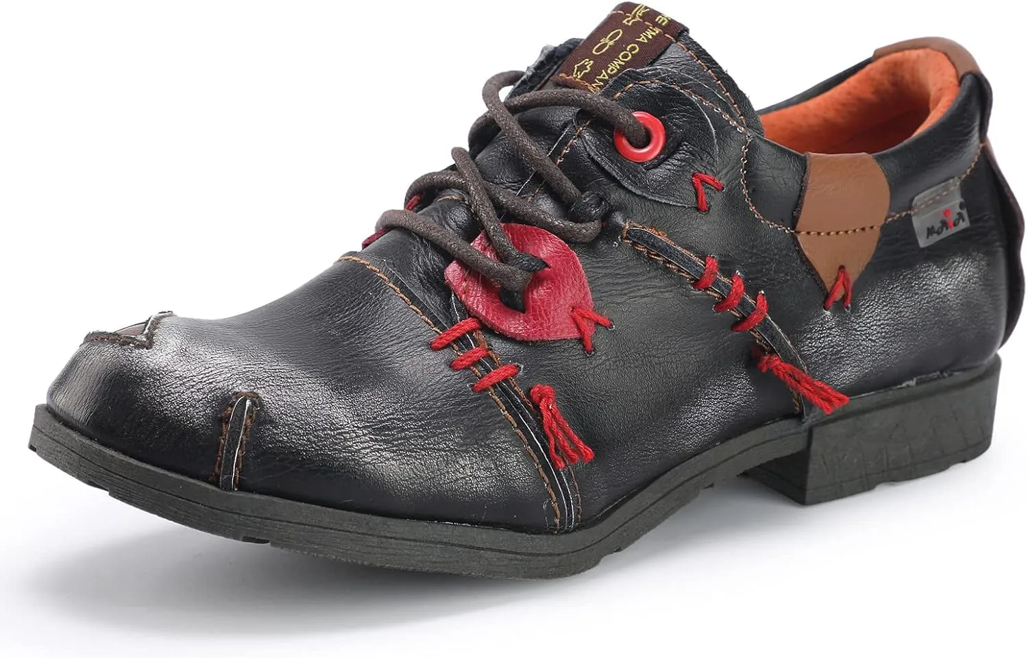 TMA EYES & MAiA Womens Fashionable Retro Style Shoes Hand Stitching Leather Lace-up Low Heel Casual Shoes