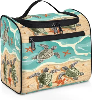 Toiletry Bag for Women Men Cute Ocean Sea Turtle Starfish Large Toiletry Bags with Hanging Hook Waterproof Makeup Cosmetic Bag for Travel Toiletries