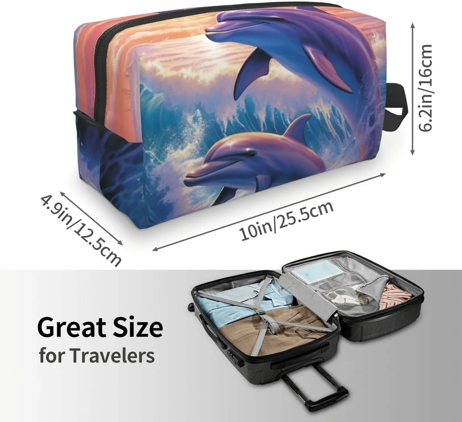 Toiletry Bag for Women Men Dopp Kit Travel Makeup Bag Make Up Organizers Cosmetic Bag Dolphins Art Hanging Toiletry Bag Shaving Bag with Large Capacity for Travel