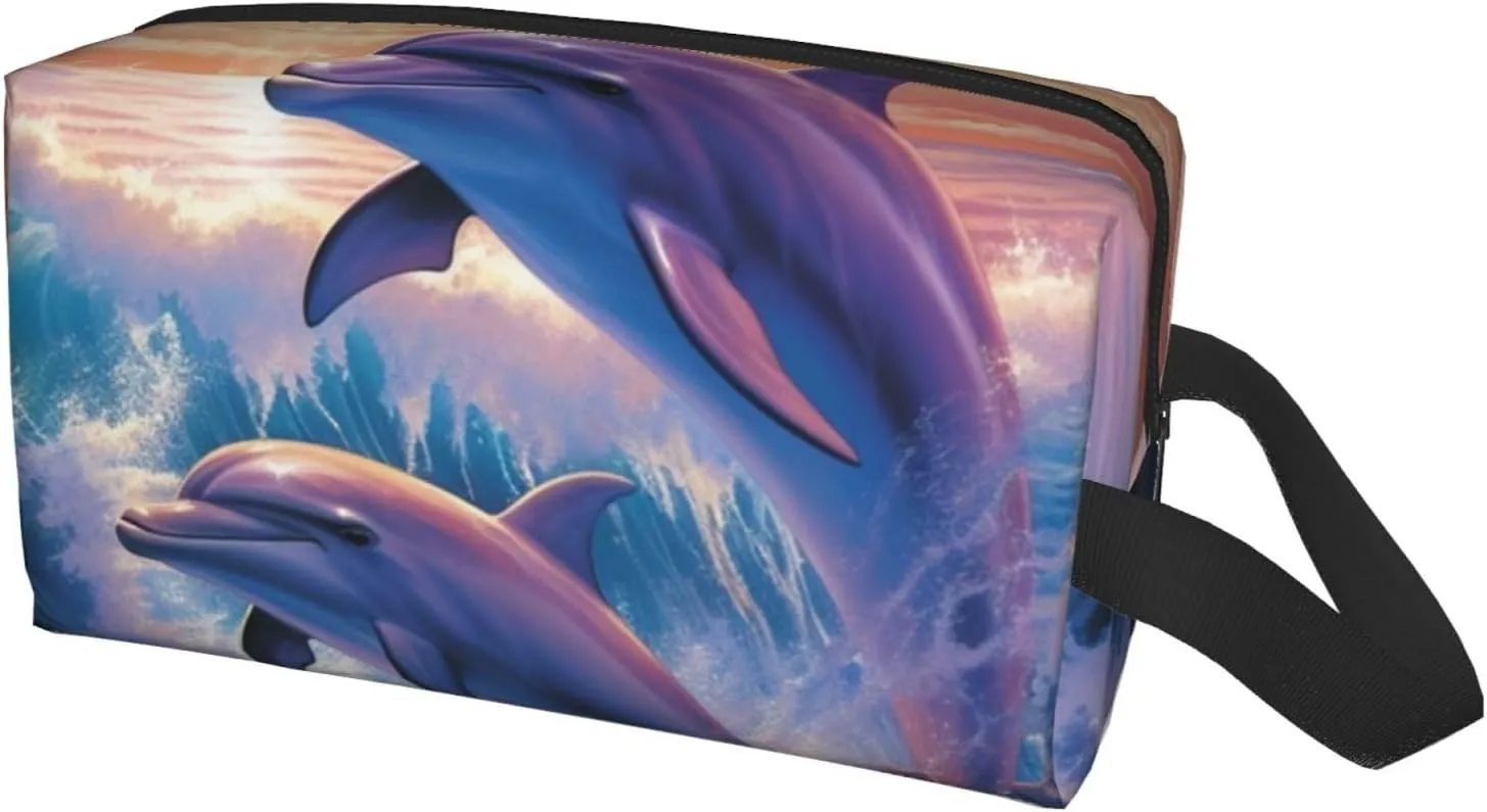 Toiletry Bag for Women Men Dopp Kit Travel Makeup Bag Make Up Organizers Cosmetic Bag Dolphins Art Hanging Toiletry Bag Shaving Bag with Large Capacity for Travel