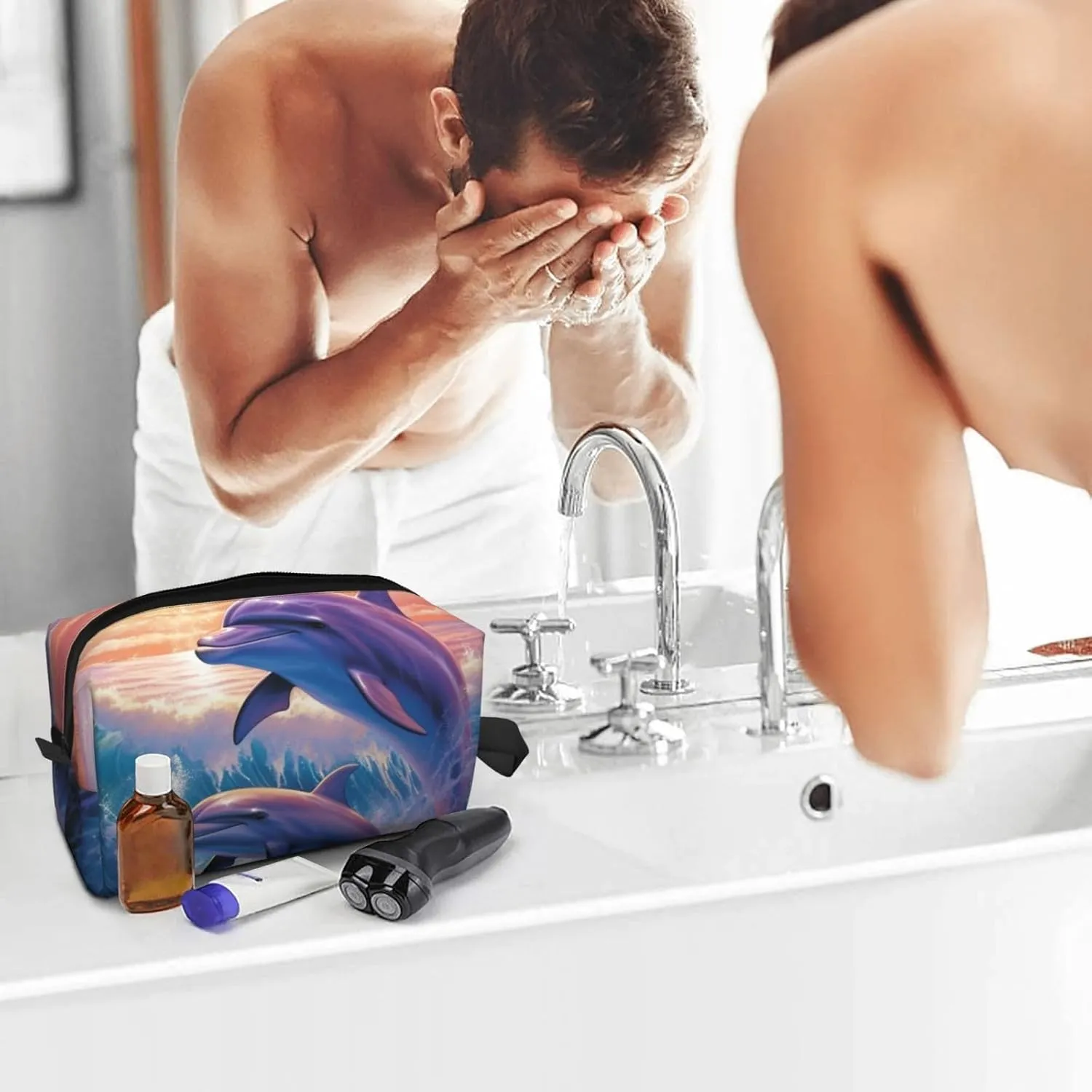 Toiletry Bag for Women Men Dopp Kit Travel Makeup Bag Make Up Organizers Cosmetic Bag Dolphins Art Hanging Toiletry Bag Shaving Bag with Large Capacity for Travel