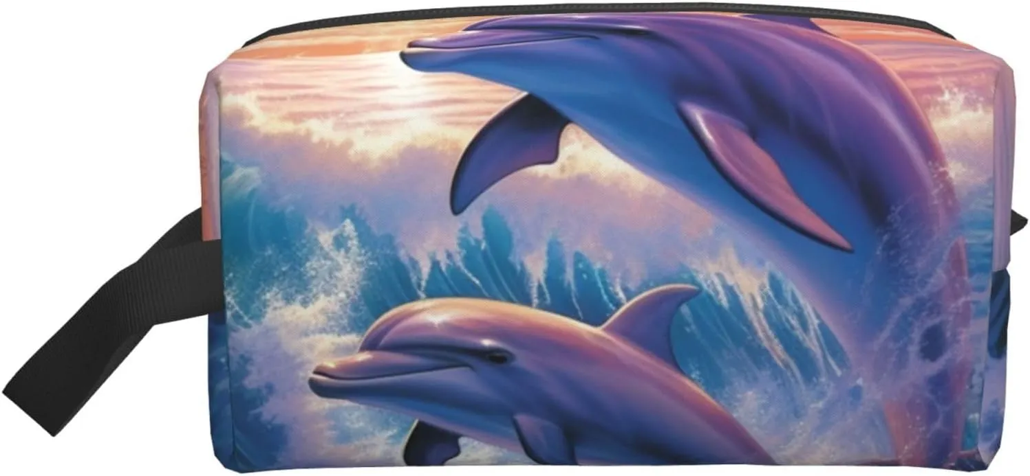 Toiletry Bag for Women Men Dopp Kit Travel Makeup Bag Make Up Organizers Cosmetic Bag Dolphins Art Hanging Toiletry Bag Shaving Bag with Large Capacity for Travel