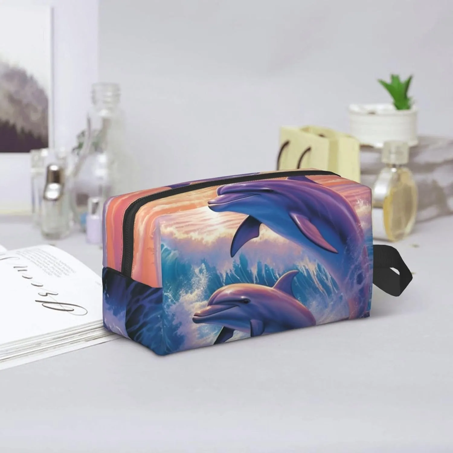 Toiletry Bag for Women Men Dopp Kit Travel Makeup Bag Make Up Organizers Cosmetic Bag Dolphins Art Hanging Toiletry Bag Shaving Bag with Large Capacity for Travel