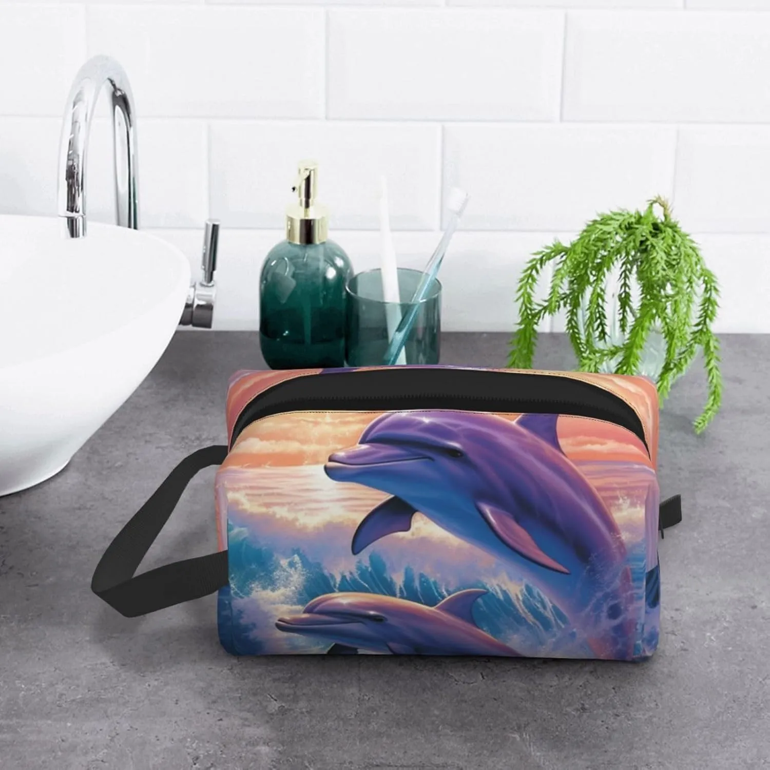 Toiletry Bag for Women Men Dopp Kit Travel Makeup Bag Make Up Organizers Cosmetic Bag Dolphins Art Hanging Toiletry Bag Shaving Bag with Large Capacity for Travel