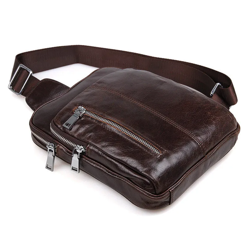 Top Grain Genuine Leather Men Chest Bags Leisure Chest Pack Men Crossbody Messenger Bags