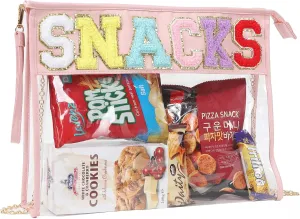 TopTTanBo Chenille Letter Clear Bag Purse Multi-purpose Transparent Waterproof Snacks Makeup Tote Bag with Wrist Strap