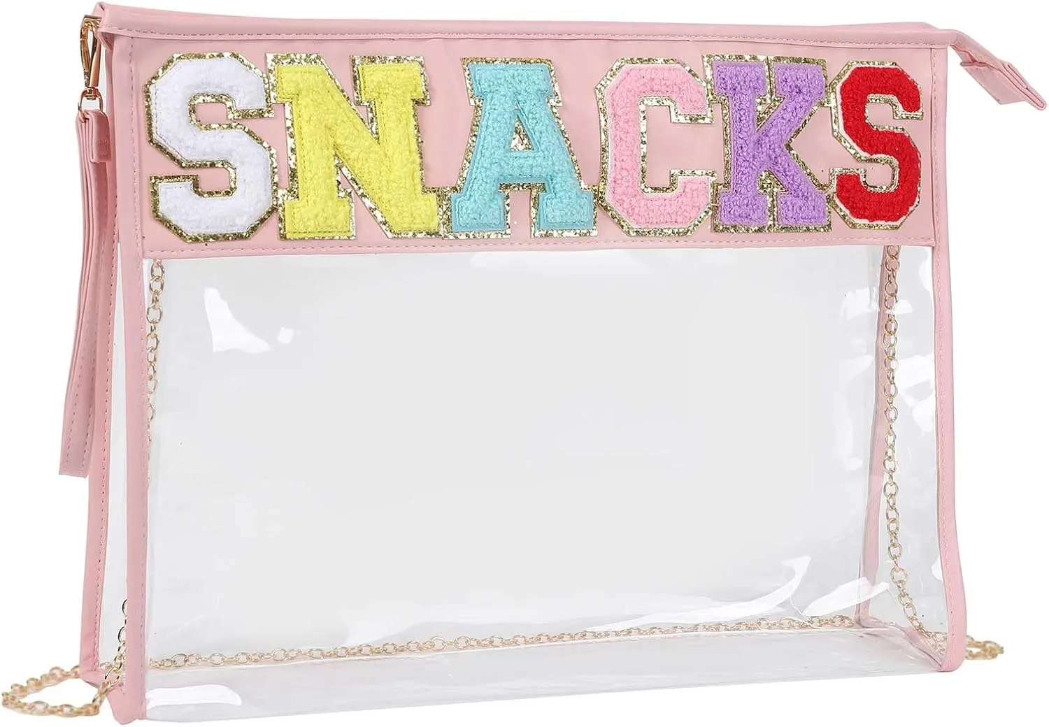 TopTTanBo Chenille Letter Clear Bag Purse Multi-purpose Transparent Waterproof Snacks Makeup Tote Bag with Wrist Strap