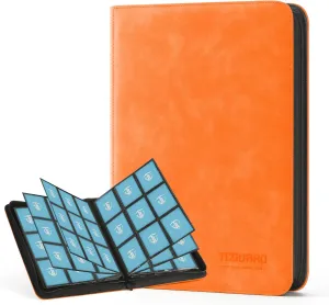 Trading Card Binder, 9 Side Loading Pocket Card Album Hold Up to 540 Cards, Zipper Binder for Cards Collection, TCG Card Holder for Game Card, Sports Card, Yugioh, MTG etc. (Orange 9)