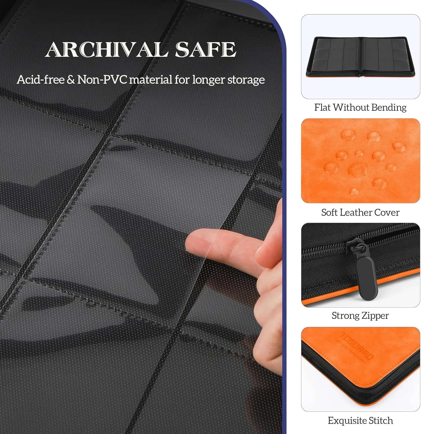 Trading Card Binder, 9 Side Loading Pocket Card Album Hold Up to 540 Cards, Zipper Binder for Cards Collection, TCG Card Holder for Game Card, Sports Card, Yugioh, MTG etc. (Orange 9)
