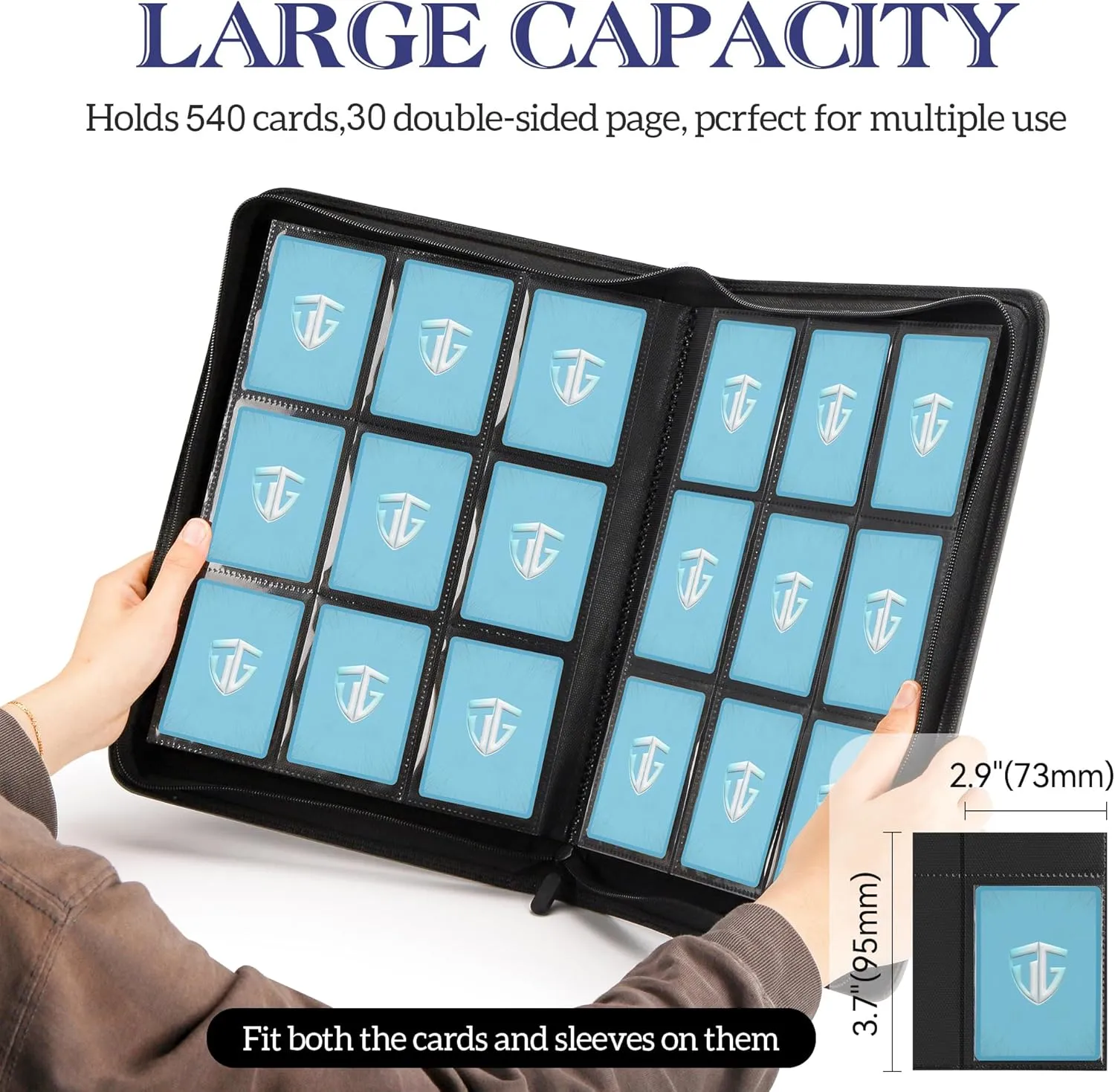 Trading Card Binder, 9 Side Loading Pocket Card Album Hold Up to 540 Cards, Zipper Binder for Cards Collection, TCG Card Holder for Game Card, Sports Card, Yugioh, MTG etc.