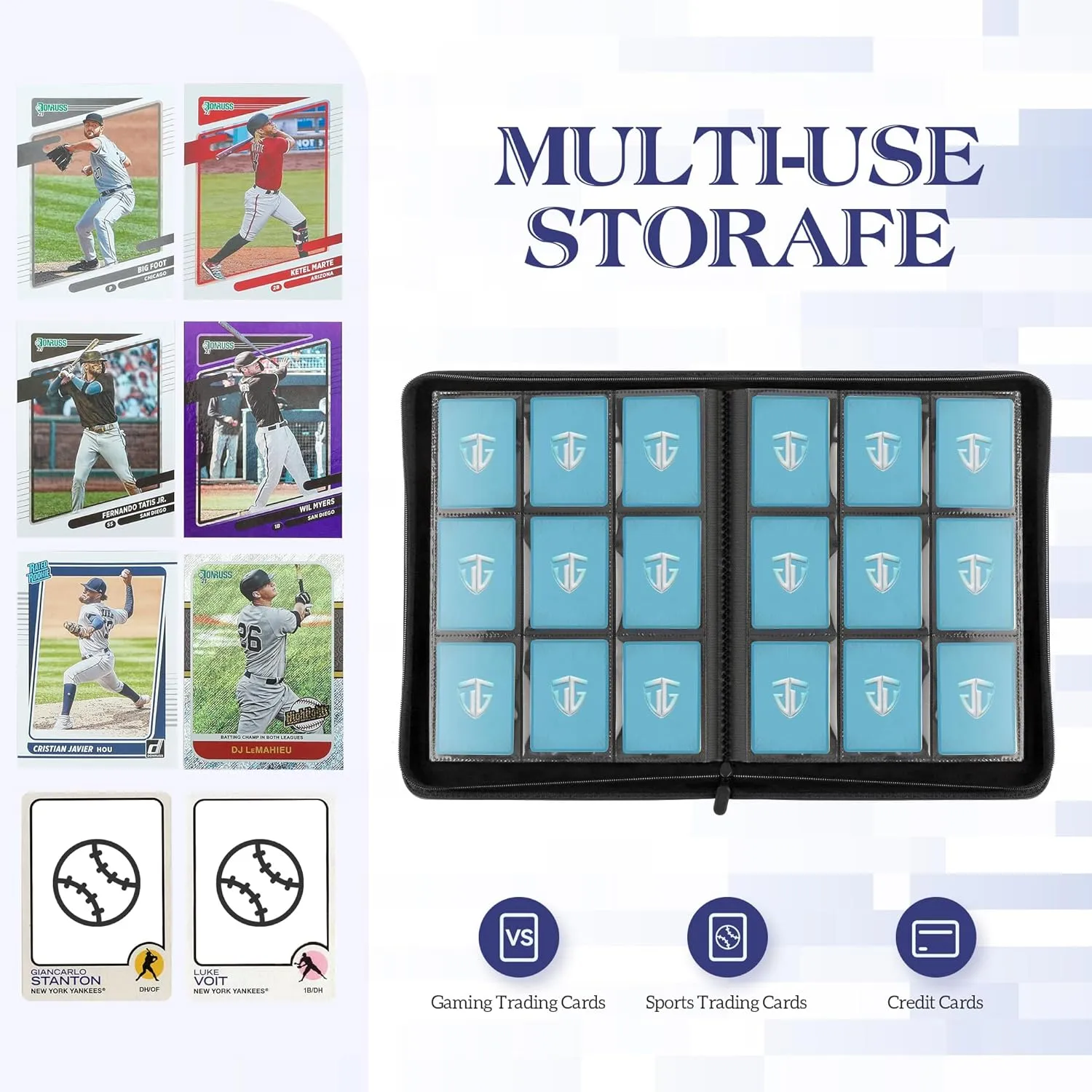 Trading Card Binder, 9 Side Loading Pocket Card Album Hold Up to 540 Cards, Zipper Binder for Cards Collection, TCG Card Holder for Game Card, Sports Card, Yugioh, MTG etc.