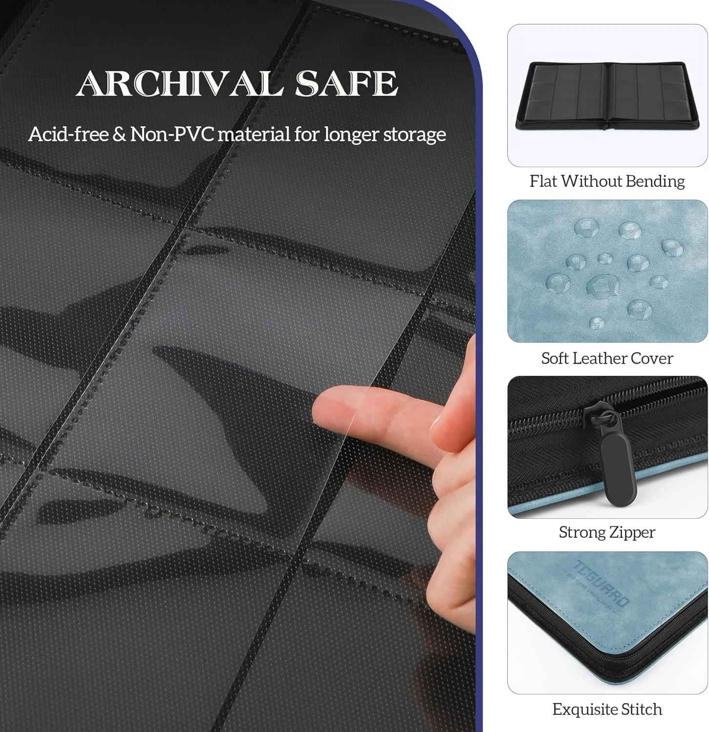 Trading Card Binder, 9 Side Loading Pocket Card Album Hold Up to 540, Zipper Binder for Collection, TCG Holder for Sports, Yugioh, MTG etc. (Sky Blue 9)