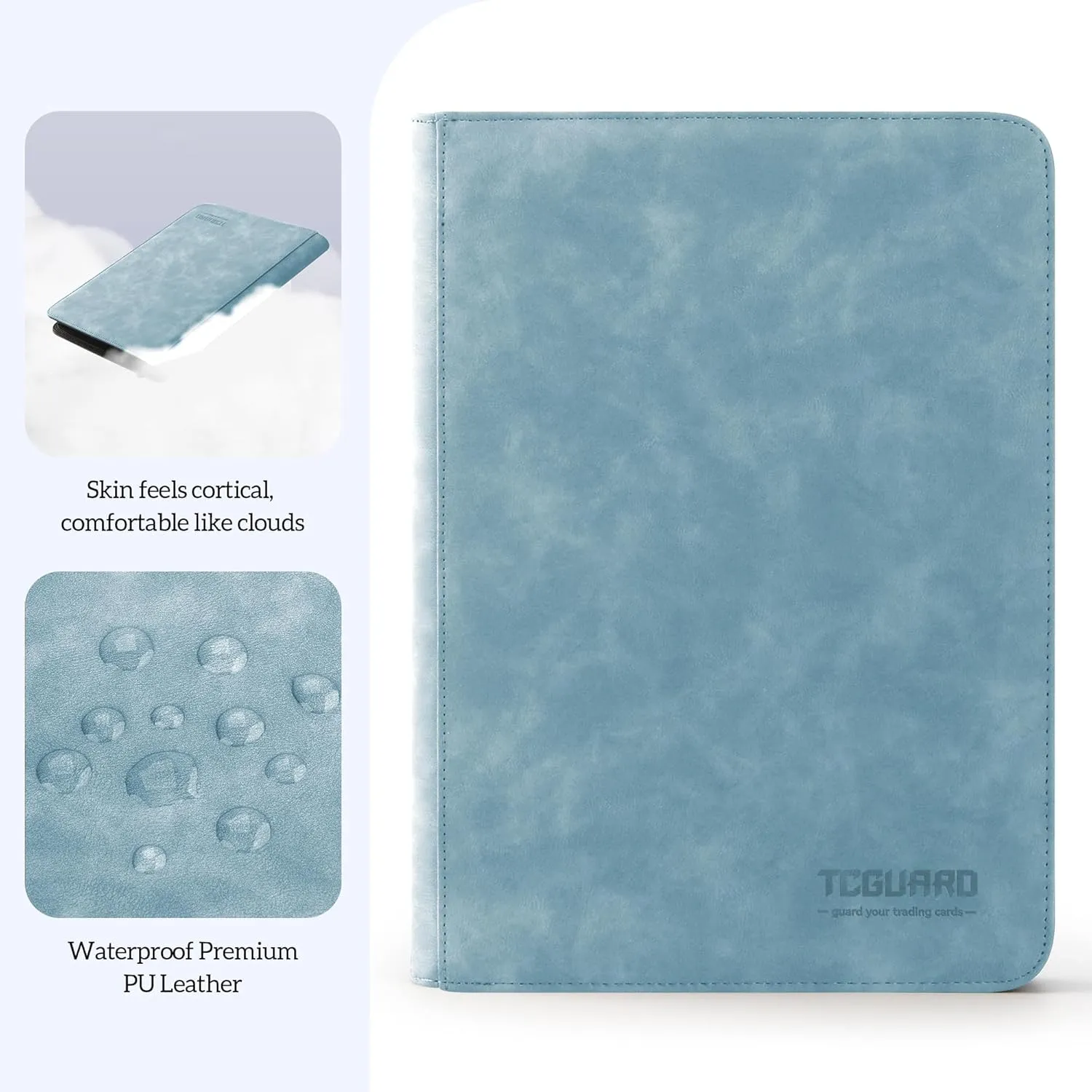 Trading Card Binder, 9 Side Loading Pocket Card Album Hold Up to 540, Zipper Binder for Collection, TCG Holder for Sports, Yugioh, MTG etc. (Sky Blue 9)