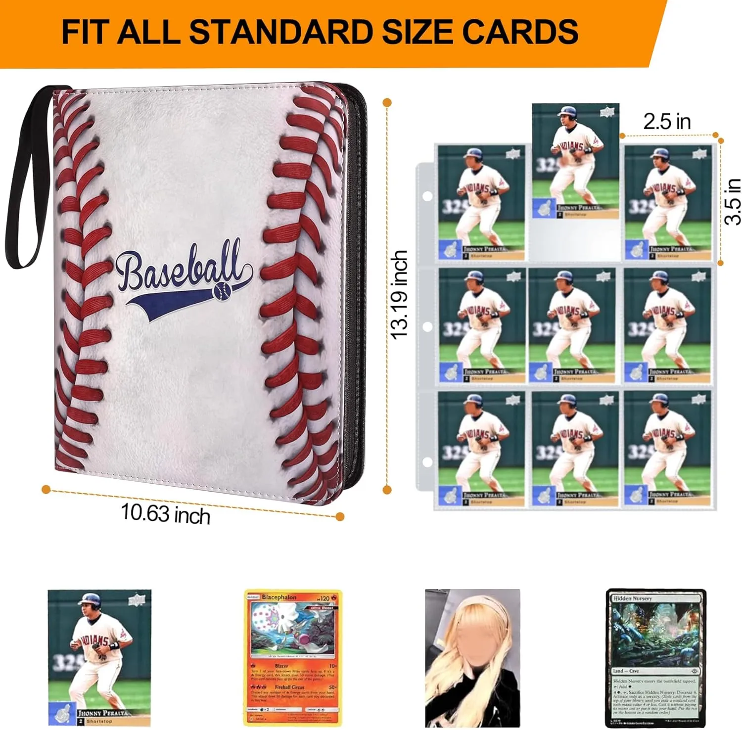 Trading Card Binder, Sports Card Binder 9 Pocket with 50 Sleeves Fits 900 Sport Cards, Sports Card Holder Binder with Zipper, Soccer Football Baseball Basketball Hockey Card Gifts Collection Storage