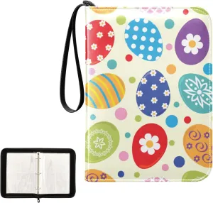 Trading Card Binder with Sleeves Colorful Easter Eggs Flowers C4 Pocket Card Binder PU Card Collection Binder 400 Cards Holder Collector Album